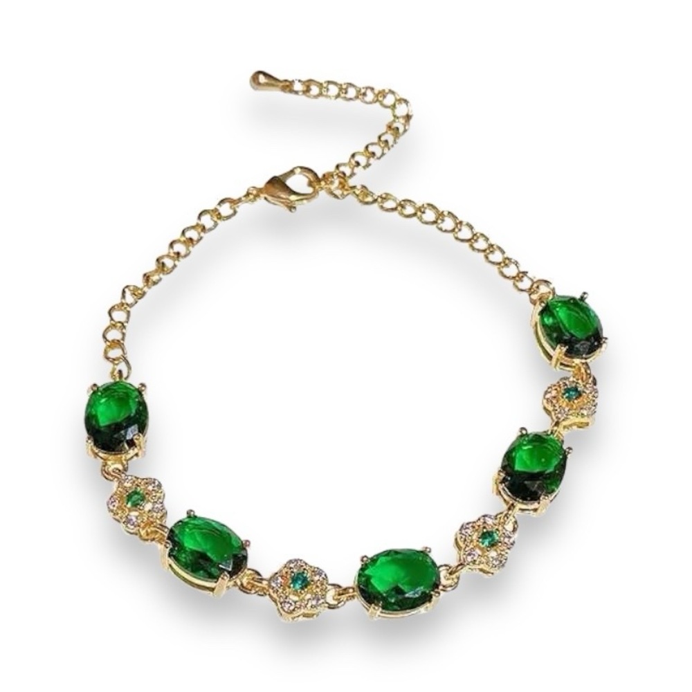 Adjustable Faux Emerald Charm Bracelet for Women